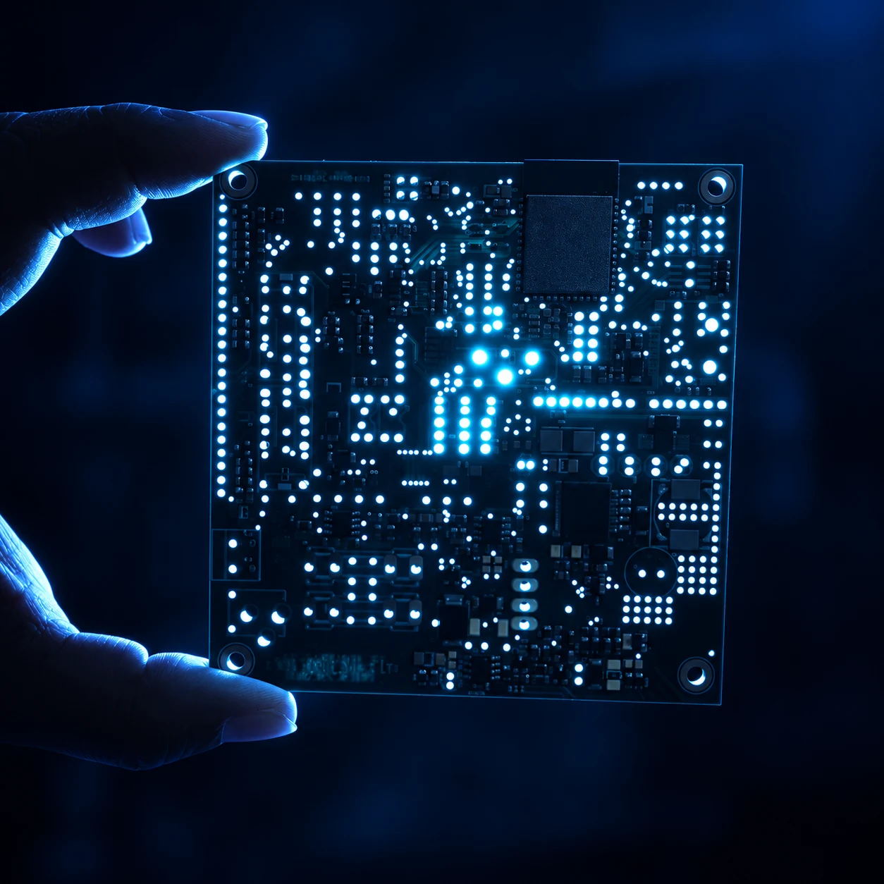Illustration of a circuit board held in a hand